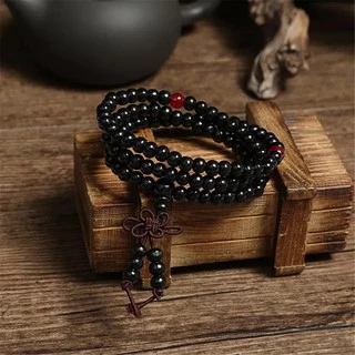 Pulseira Japamala Preto 108 Contas Budista Elástico Colar Tibetano Tipo 2