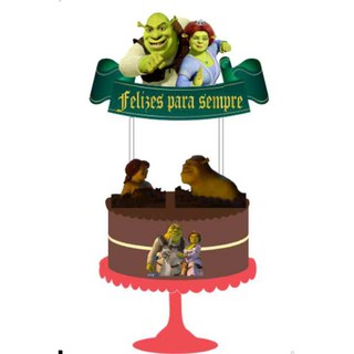 ARQUIVO Topo de bolo Shrek e Fiona Na Lama - Topo e corte