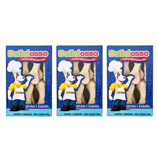 Combo 3 caixas Ossinho Para Cachorro Deliciosso Natural Moldado com 12 unidades 500g
