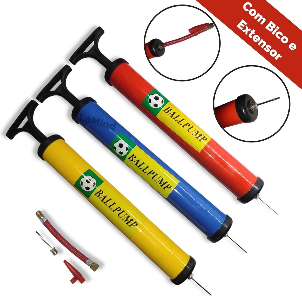 Bomba De Ar Para Encher Bola Manual Futebol Basquete + Bicos | Shopee ...