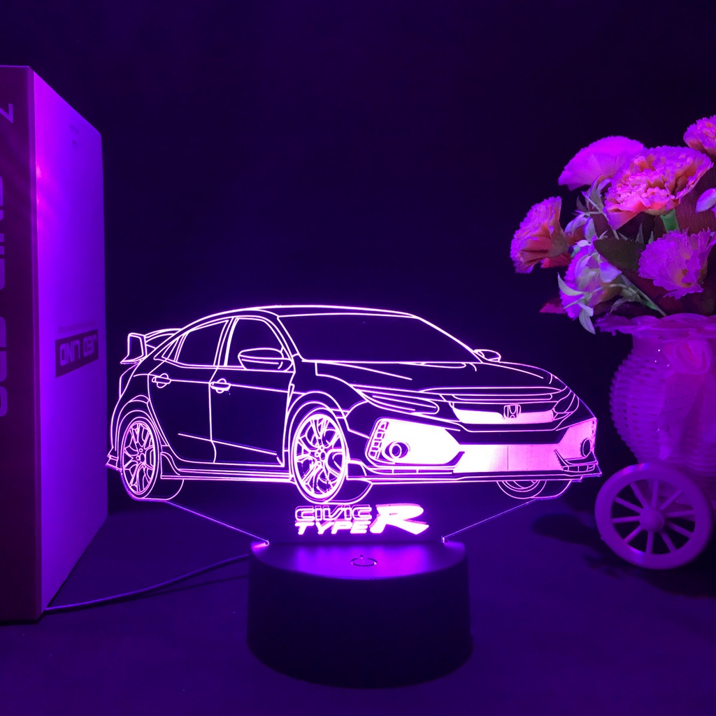 honda civic Car 3d Ilusão Luz Noturna Led Para Quarto Infantil Decorativa Presente Único Lâmpada De Mesa