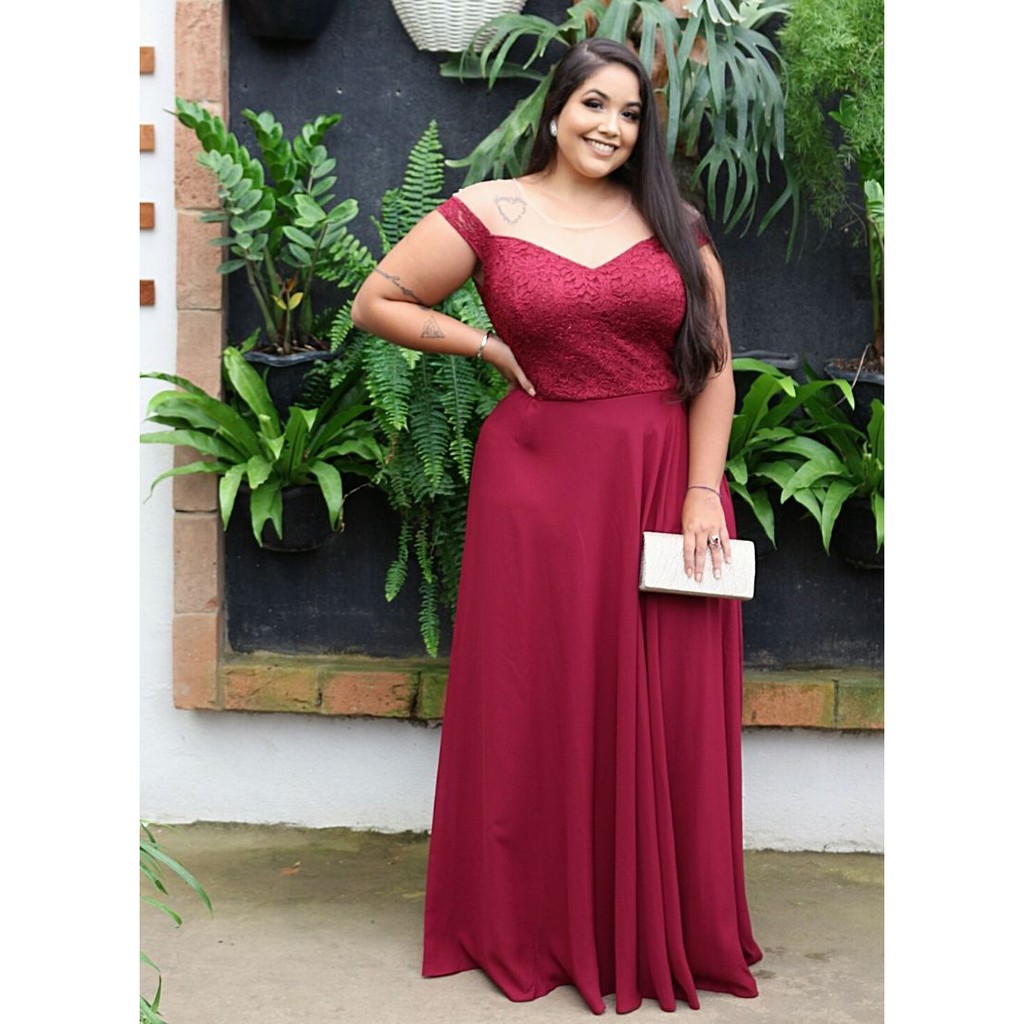 Vestido para madrinha marsala best sale plus size