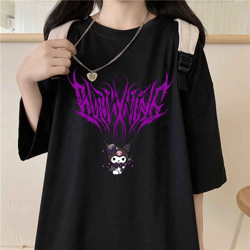 Camiseta Feminina Kuromi Com Estampa De Desenho Japonês Harajuku Hello Kitty Kawaii