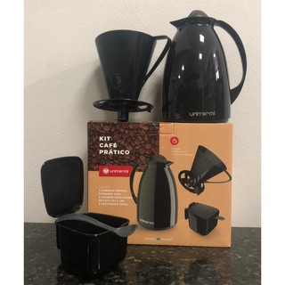 Kit Café Prático Garrafa Térmica 650ml com Suporte para Filtro e Açucareiro  350ml