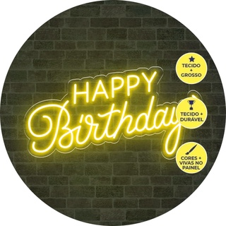 Painel Redondo Happy Birthday em 3D Tecido Sublimado com elástico De alta qualidade