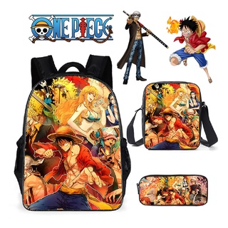 3 Pcs/Set Anime One Piece Backpack Mochila Para Alunos Do Ensino Fundamental Secundário Saco Espião x Bola De Dragão Familiar Naruto Impressão Sacos De Ombro Estojo De Lápis Presente Crianças Adolescentes