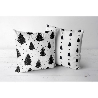 Kit 2 capas de natal preto e branco pinhos