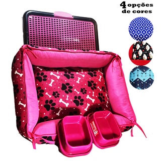 Kit Cachorro Premium Caminha Tapete Sanitário Canino Bebedouro Comedouro Completo