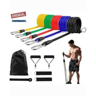 Kit Elástico Extensor 11 Peças Treinamento Pilates Fitness Funcional CrossFit