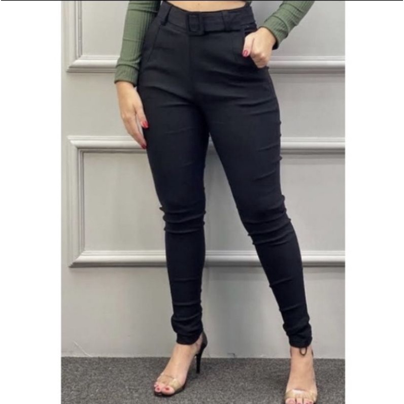 Calça feminina social casual com bolso passa fácil com elastano