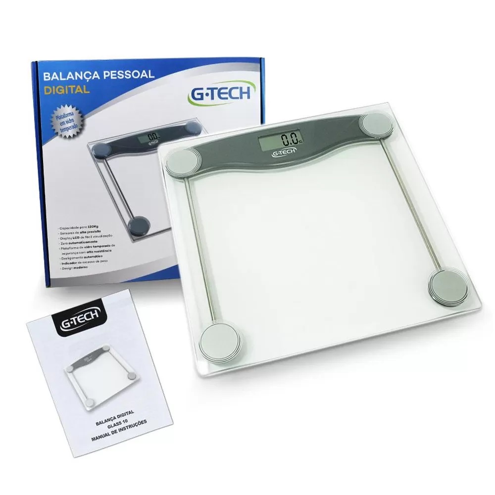 Balança Corporal Digital G Tech Glass De Alta Precisão Visor Cristal Liquido E Indicador Excesso