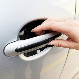 Kit Adesivo Silicone Protetor Maçaneta Carro Fibra de Carbono Preto Resinado
