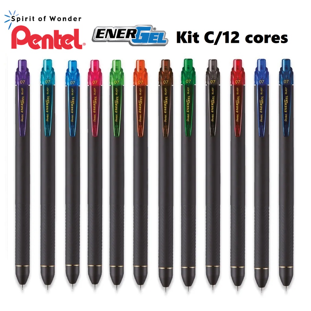Kit Caneta Pentel Energel Black 0.7 Mm Retrátil C/ 12 Cores | Shopee Brasil