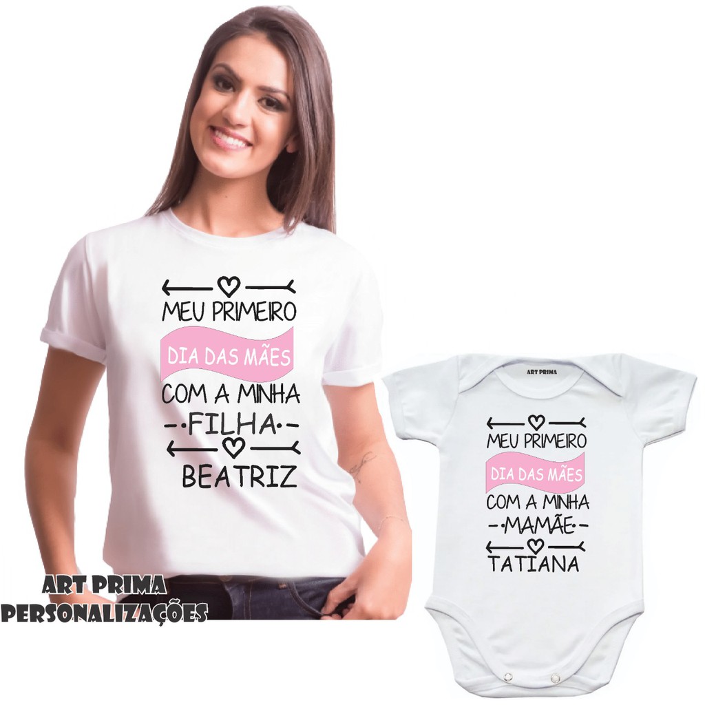 Kit Mamãe E Filha Meu Primeiro Dia Das Mães Camiseta E Body Personalizado |  Shopee Brasil