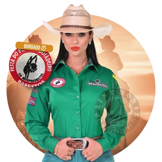 camisa country radade manga longa rodeio cowboy feminina bandeira algodao agro