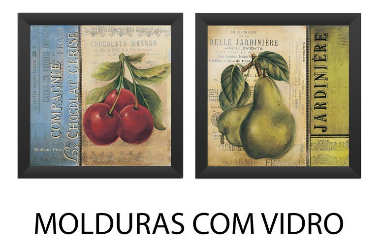 Kit 2 Quadros Copa, Cozinha, Café, Área Gourmet, Frutas REF:02FO
