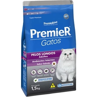 Ração Premier Gatos Ambientes Internos Pelos Longos Adultos Salmão