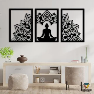 Kit Quadros Mandala Meditação Vazada Decorativa MDF