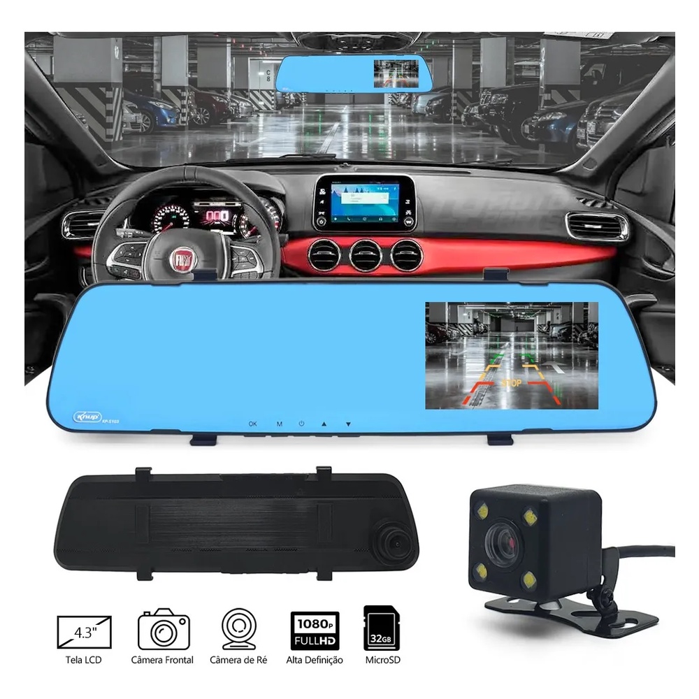 Retrovisor Espelho Com Câmera Frontal e ré Para Carro - Techguia ...