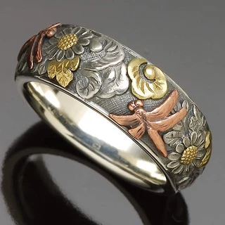 Anel De Noivado Exclusivo Feminino Vintage Sterling Silver Rose Gold Dragonfly Sunflower Ring