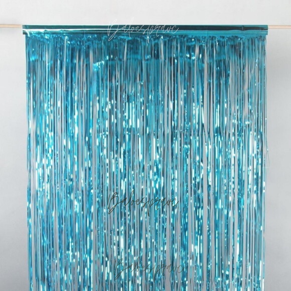Cortina Metalizada Fita Laminada azul claro Decoração 1mx2m Festa 2 ...
