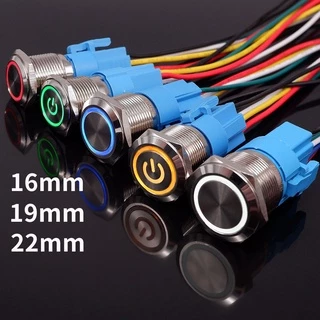 16mm 19mm 22mm Impulso De Metal Botão Interruptor De Luz LED Com Conector Momentâneo Redefinição De Alimentação Do Carro À Prova D'água 5 V 12V24V