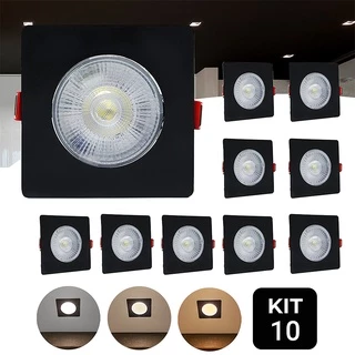 Kit 10 Spot Capa Preto Led Direcionável Quadrado 7w