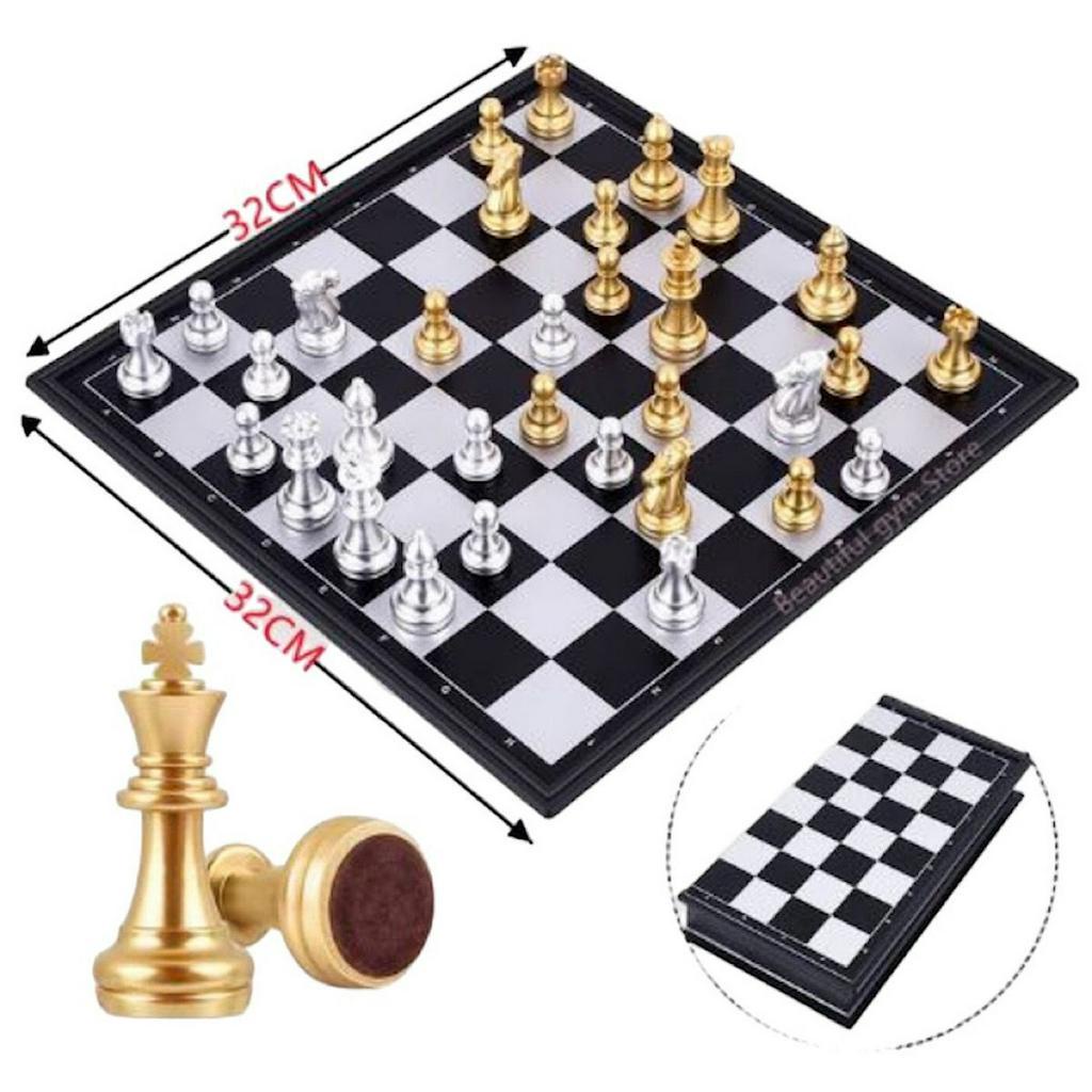 Jogo de mesa tabuleiro de xadrez magnetico 23,7x23,7cm dobrável