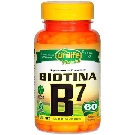 Vitamina B7 Biotina 30mcg 60 Cápsulas 500mg Unilife Oferta