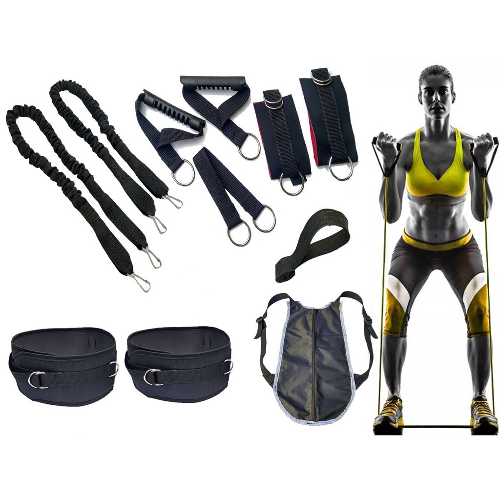 Kit Elástico Extensor + Cinto de Tração Duplo