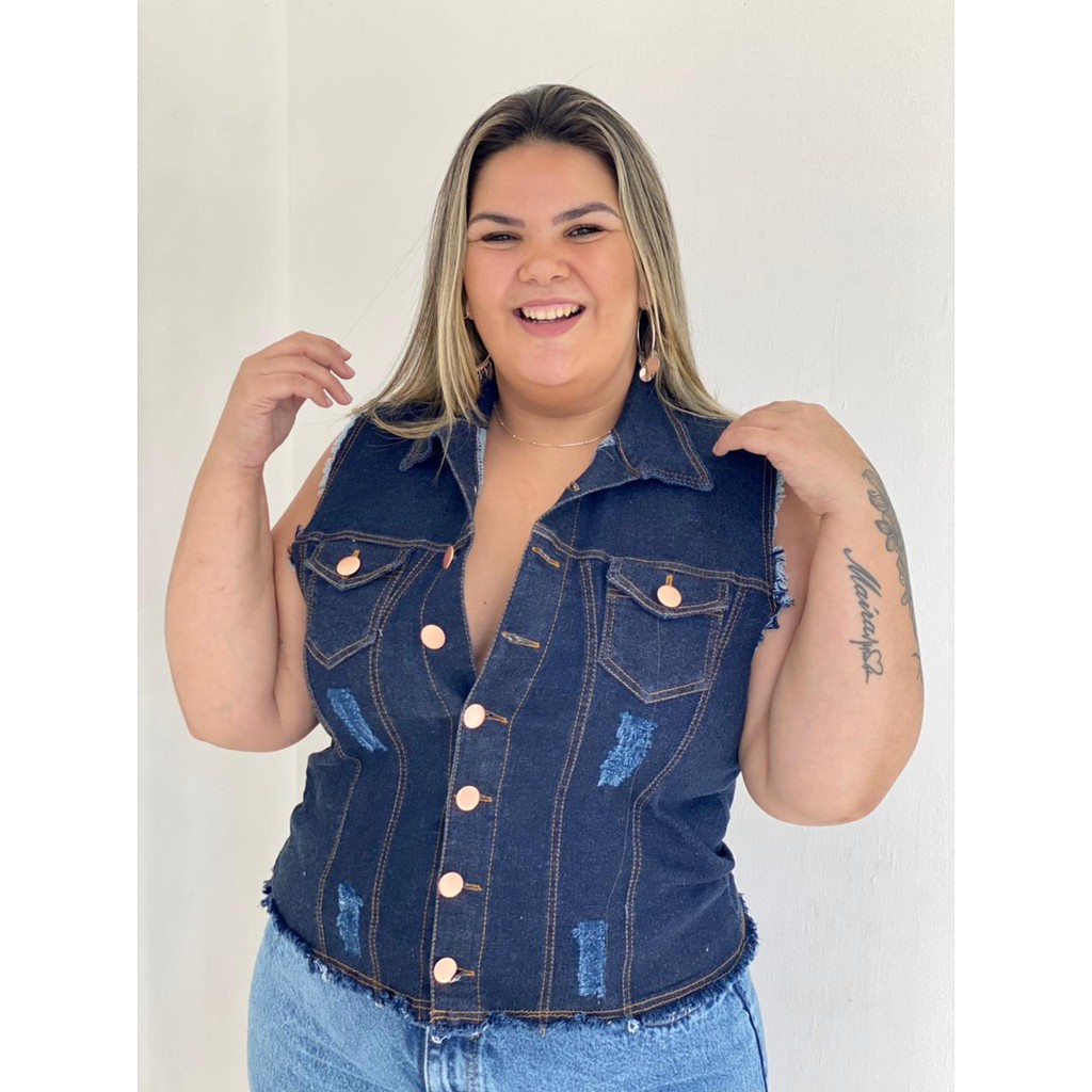 Colete jeans plus size hot sale barato