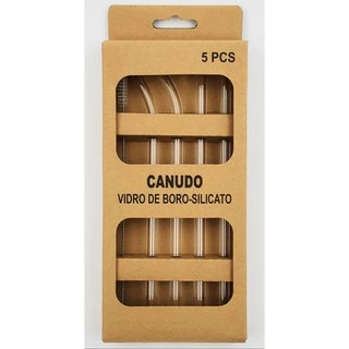 Canudos Vidro Reutilizável: 2 Retos + 2 Curvos + 1 Escova
