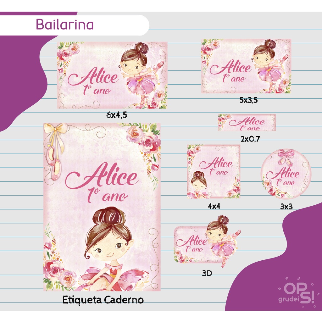Etiqueta Escolar - Bailarina - 100 Und | Shopee Brasil