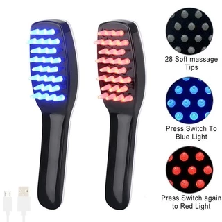 Vibração Elétrica Escova De Massagem De Cabelo Azul E Vermelho Luz Pente Do Crescimento Cabeça Pentes