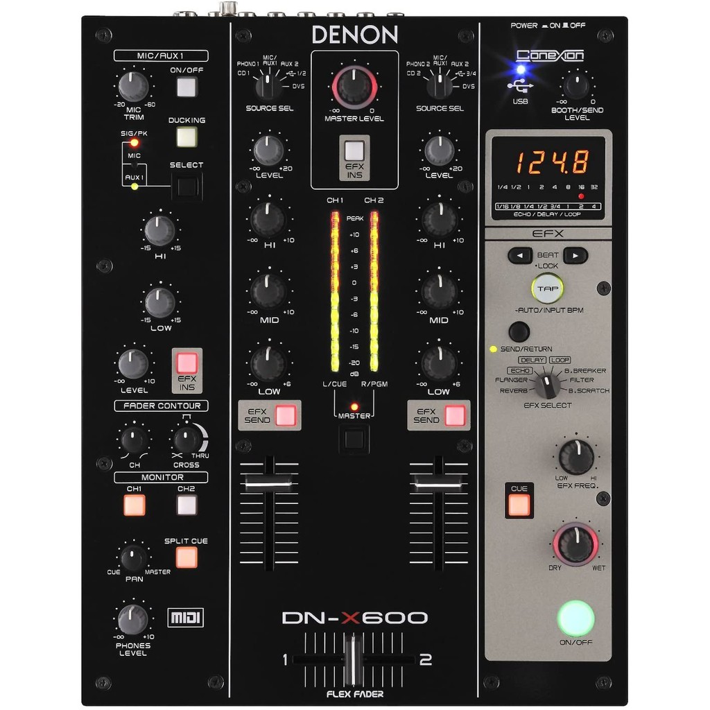 Mixer Denon DJ DN-X600 Controlador MIDI USB, 2 Canais e 8 Efeitos