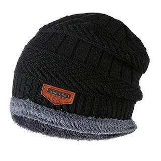 Gorro Forrado De Lã Grossa quentinho unisex - Preto