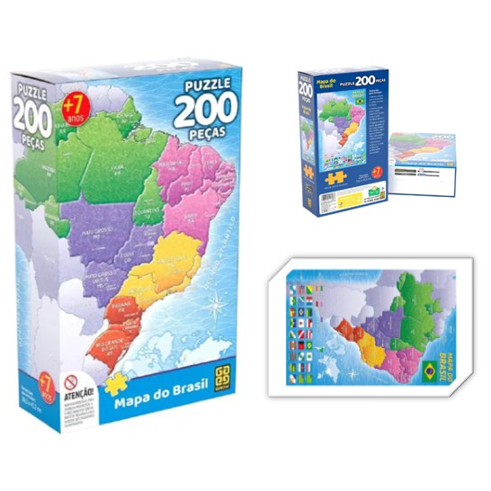 Jogo Quebra Cabeca Puzzle 200 Pecas Mapa do Brasil + 7 Anos na