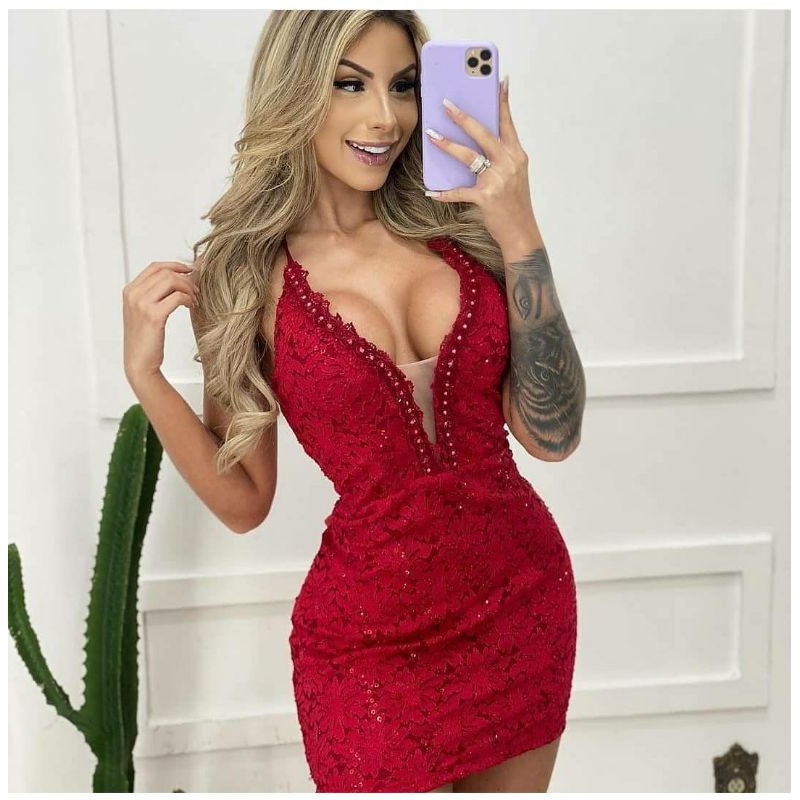 Vestido store vermelho brilho