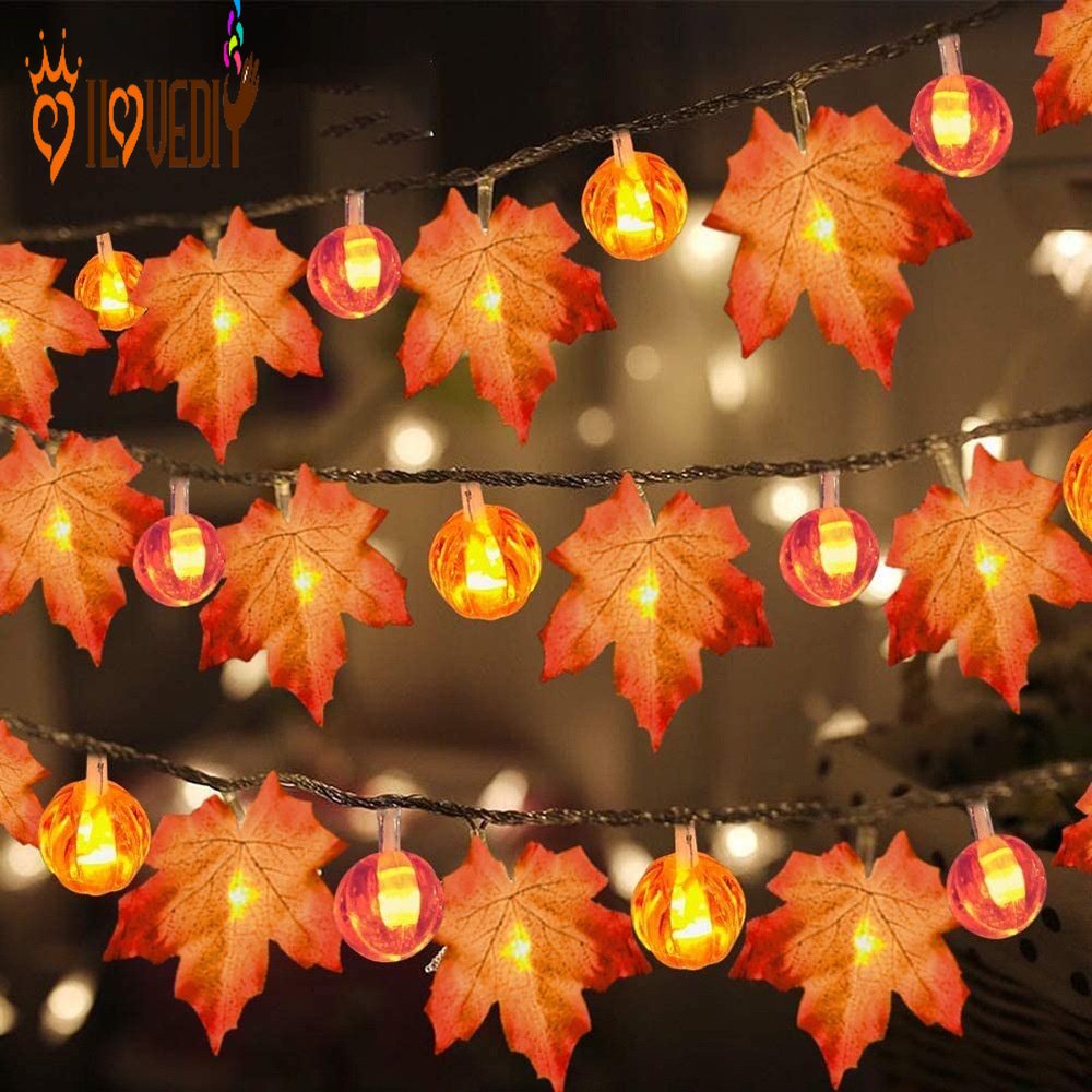 Decorações De Thanksgiving Folha De Ácer De Halloween 1.5/ Outono Bordo Vermelha Garland String Lights LED Luzes De Abóbora