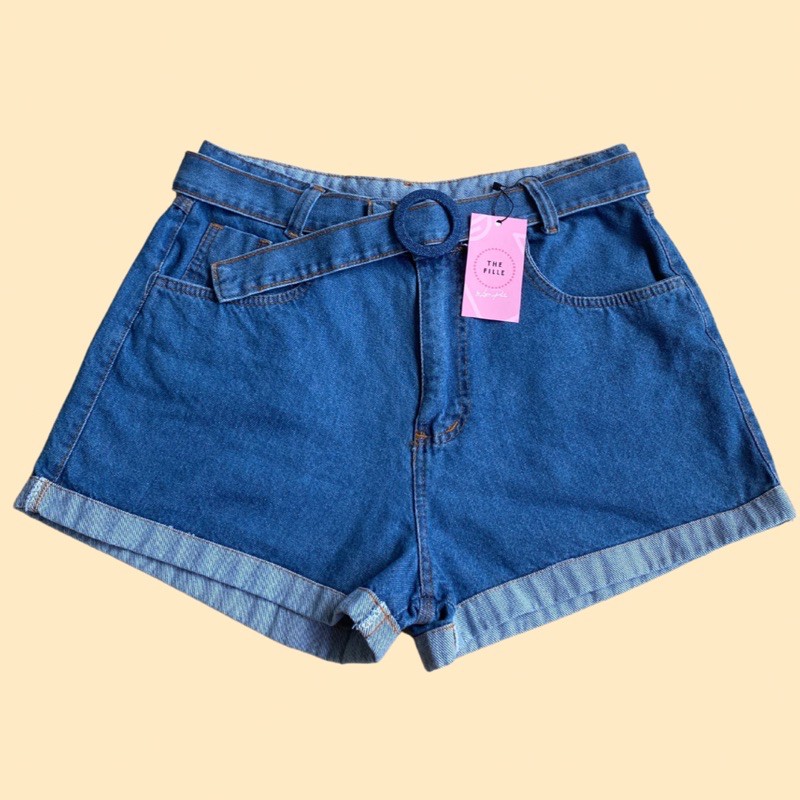 Short feminino Meia coxa cintura alta Canelado Bermuda feminina