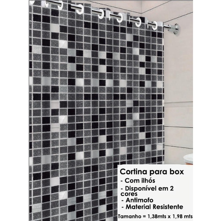 Cortina box para banheiro reforçado PVC