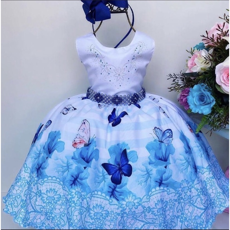 Vestido store borboleta azul