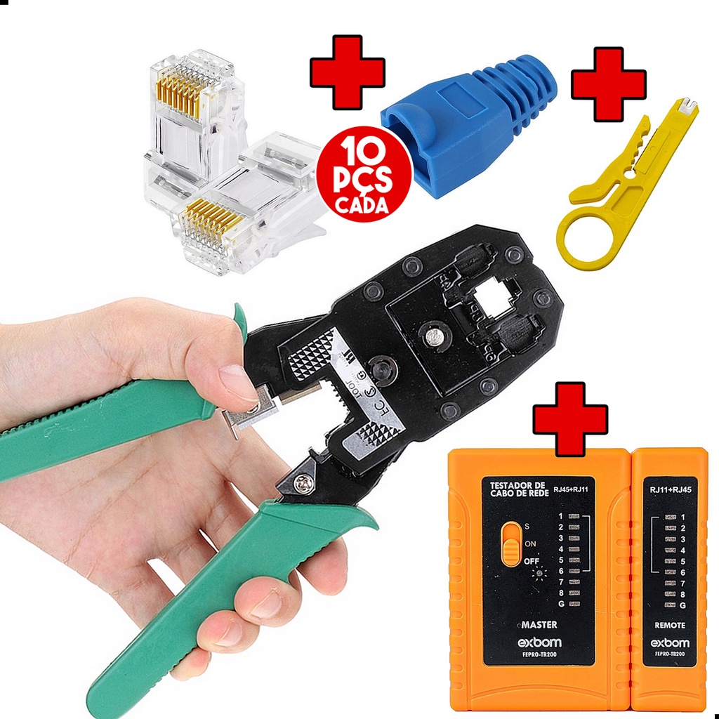 Kit Alicate Crimpar Rj45 + Testador Rj45 + Rj45 Cat5e Capinha ...