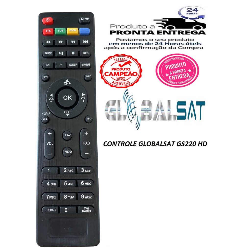 Controle Globalsat GS220 hd pronta entrega + BRINDE | Shopee Brasil