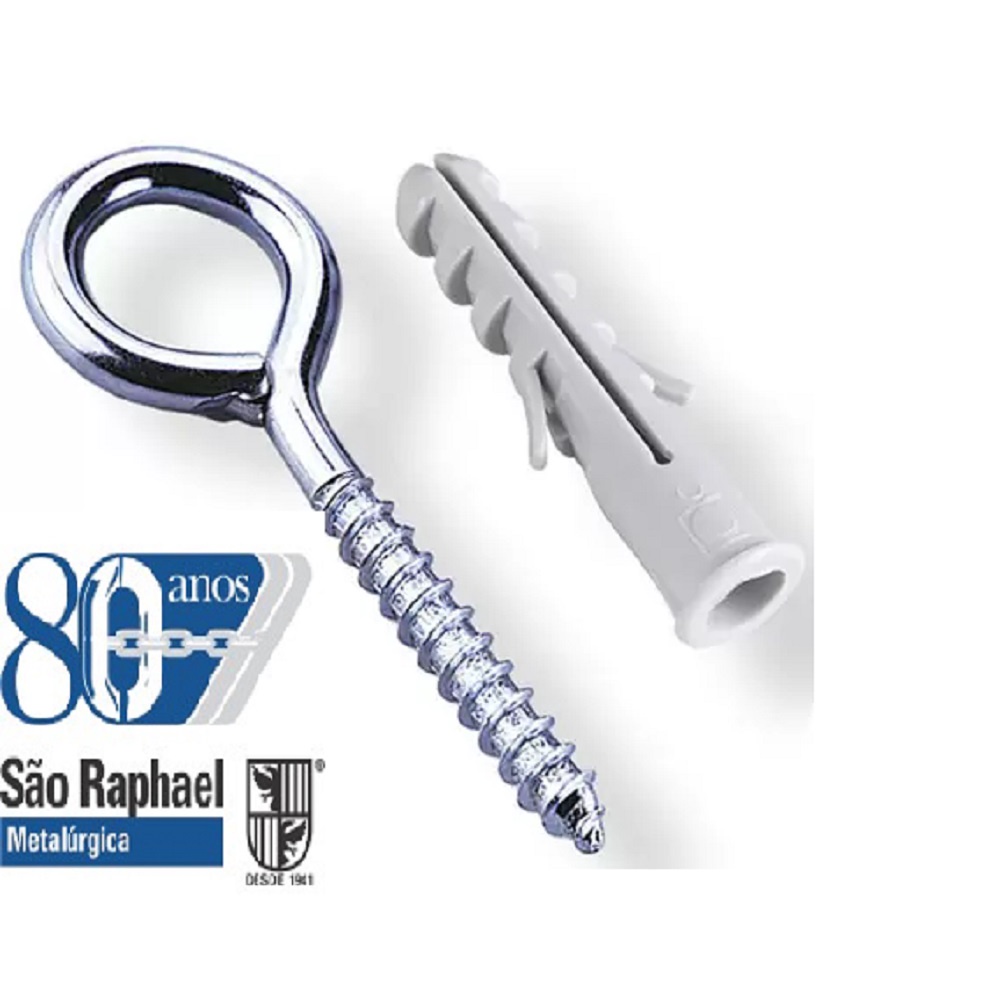 Gancho Pitão (fechado) Tipo Parafuso + Bucha 6mm Kit Com 50 Pçs