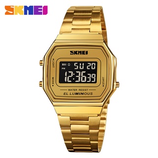 Relógio De Pulso Digital SKMEI Moda Em Aço Inoxidável Crono Alarme Casual Cronômetro Feminino À Prova D