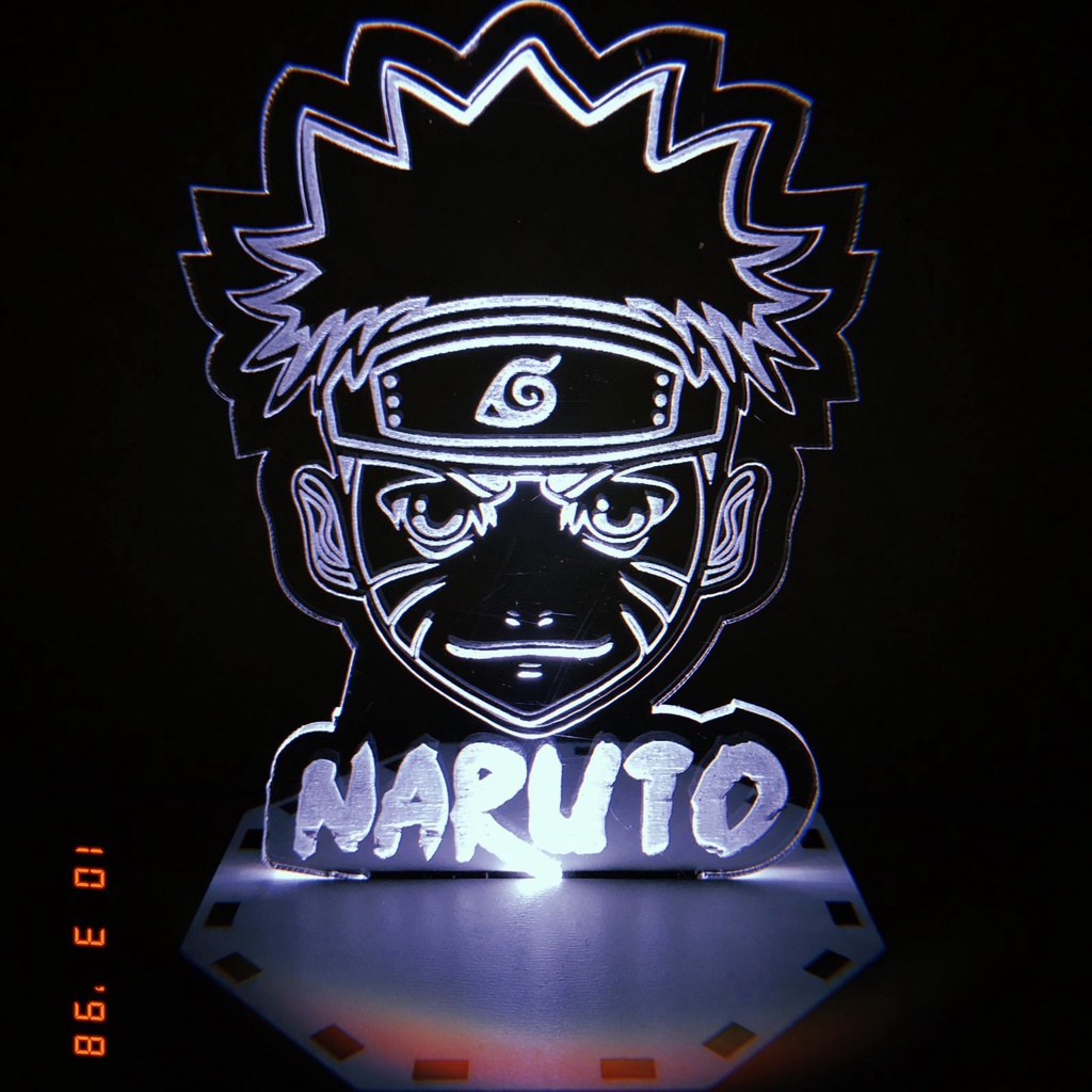 Luminária Nuvem Vermelha Akatsuki Naruto Acrílico e Madeira 110 volts