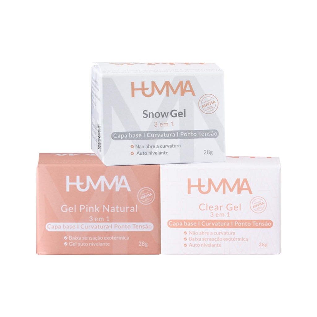 Kit Completo Humma Gel Pink Natural + Clear Transparente + Snow Branco ...