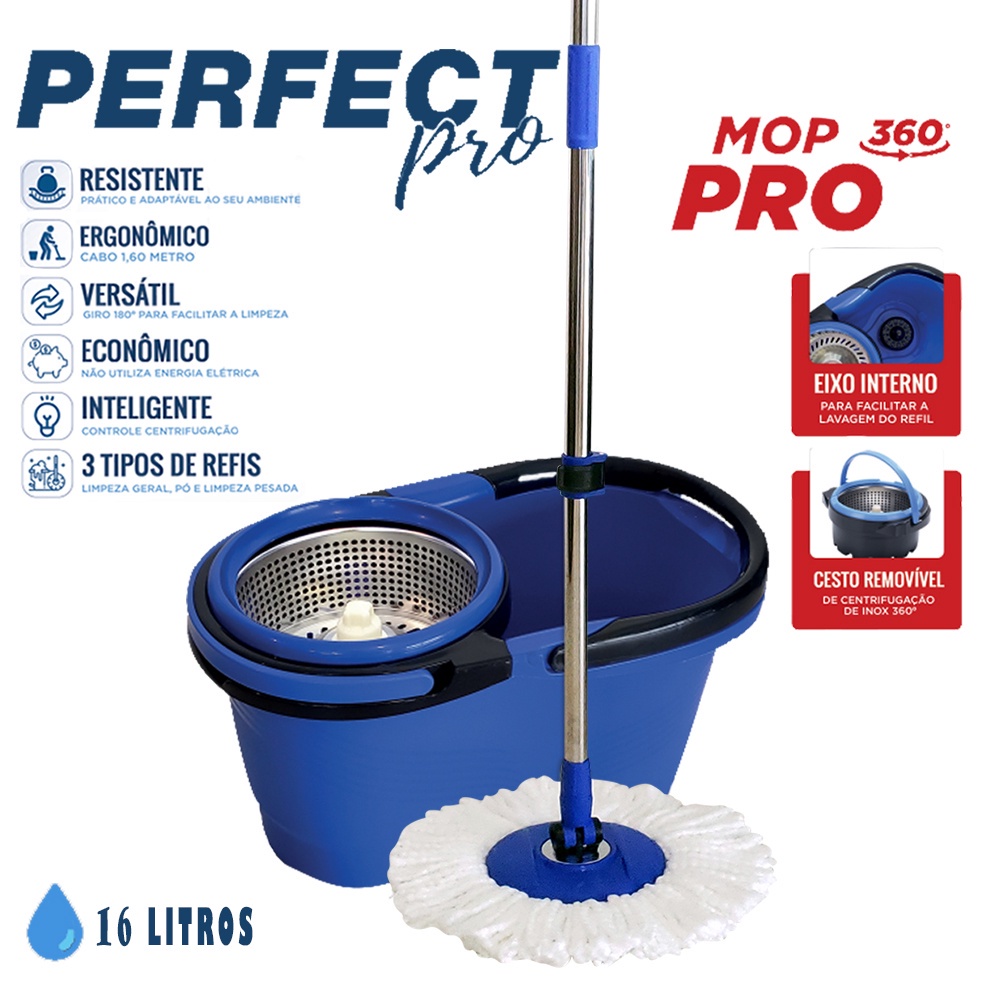 Balde Perfect Mop Pro 360 Inox C/3 Refis