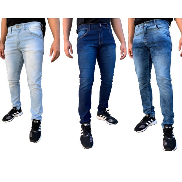 Kit 3 Calças Jeans Masculina Slim Com Lycra